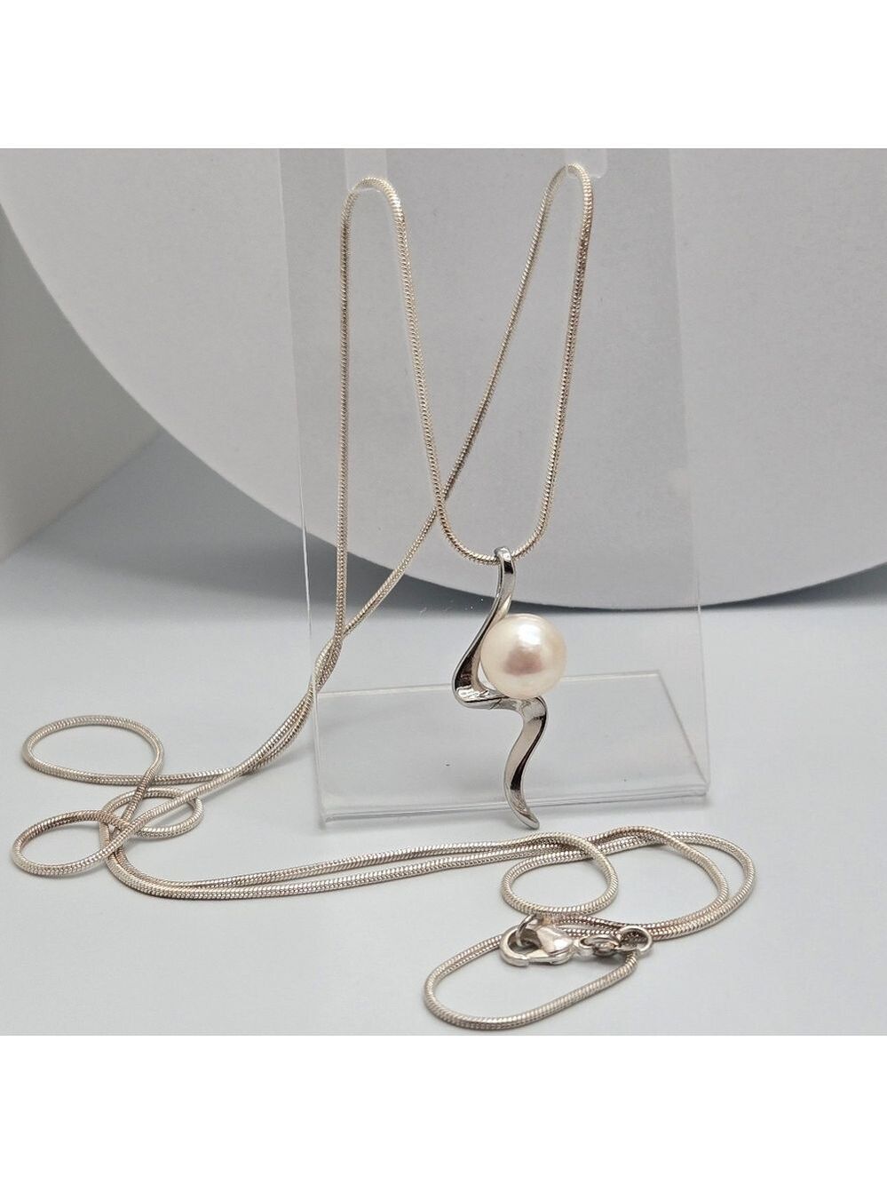Freshwater White Real Pearl Necklace 30” Sterling Plated Snake Chain NWOT